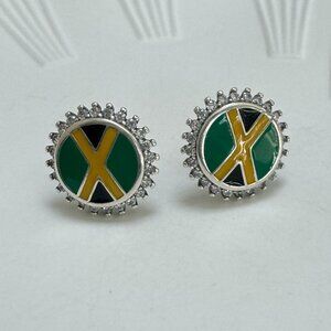 JAMAICA Flag arrings S925 Sterling Silver Stud Earrings Handmade